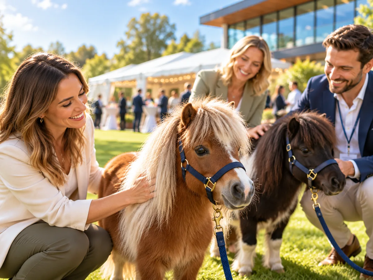 Miniature Shetland ponies at a corporate event