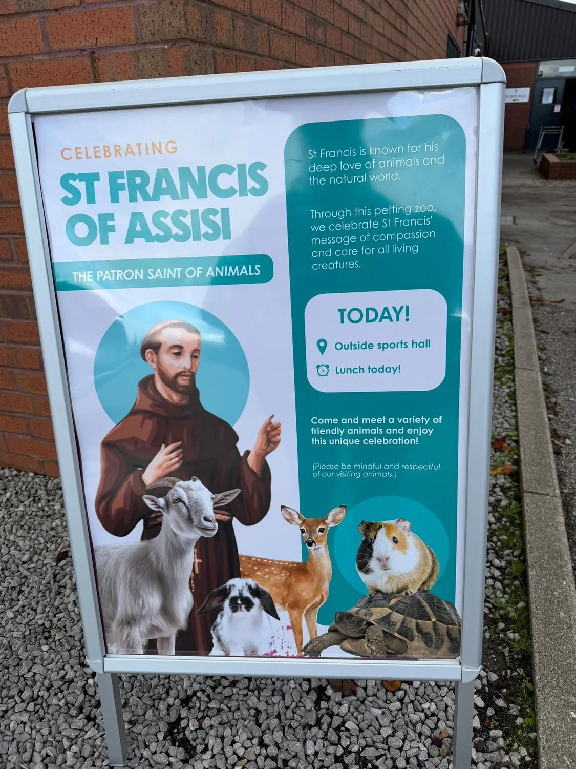 Emily’s Mini Farm animal experience set up outside the college